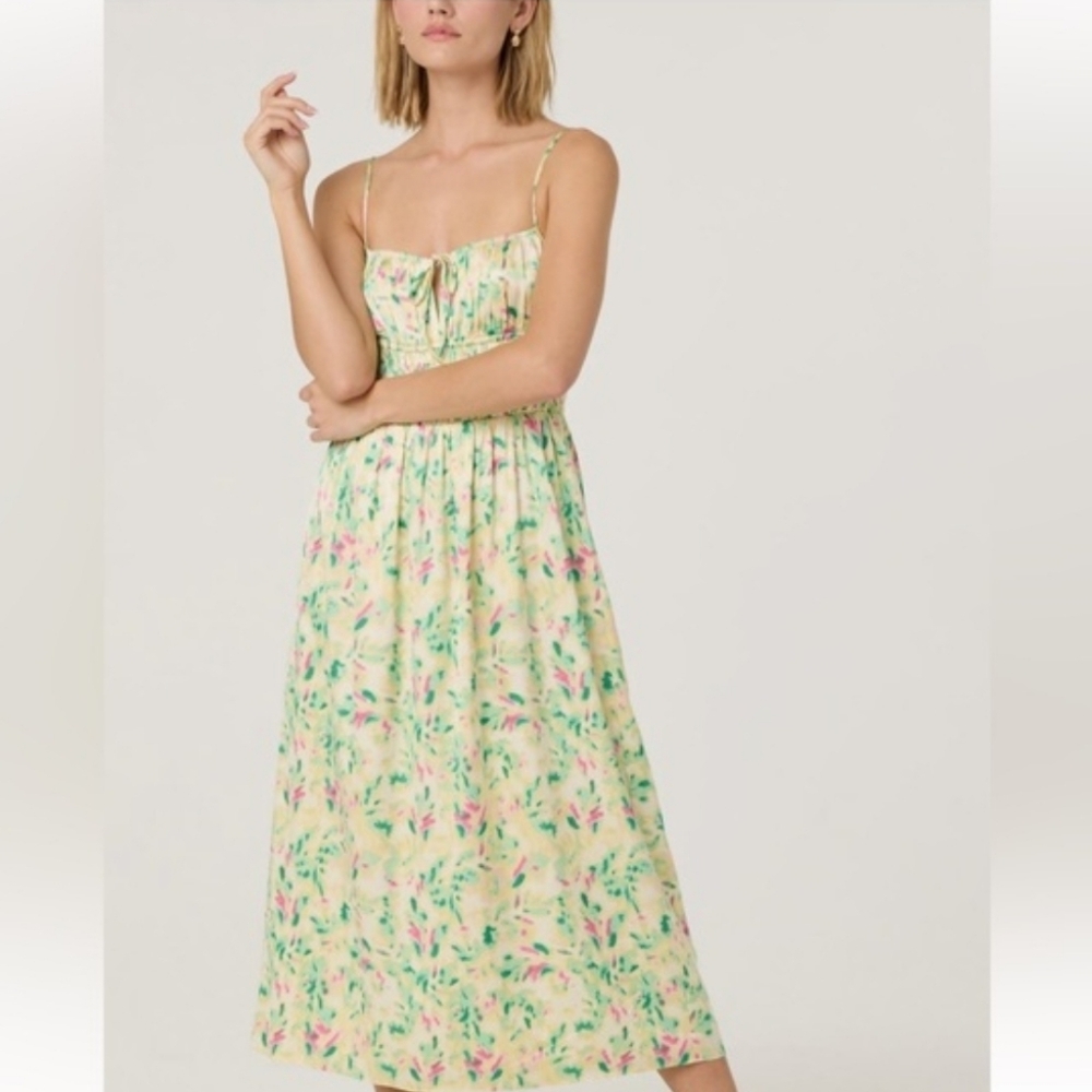 NWT - ASTR the Label Smocked Fully Lined  Yellow Abstract Maxi Dress - Size L